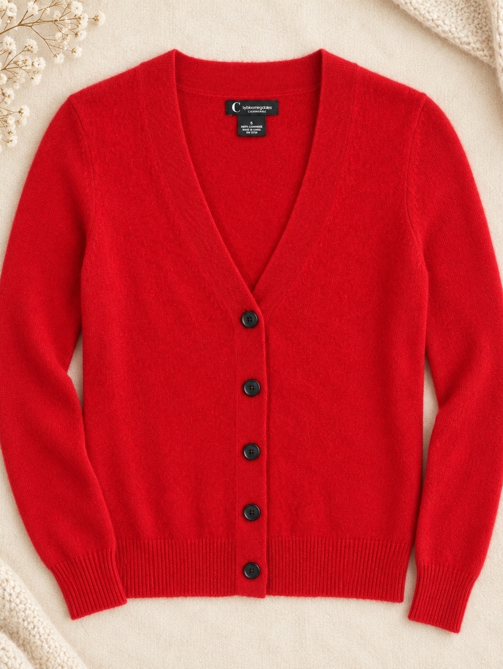 C by Bloomingdale's Cashmere Button Front Cardigan Red Medium